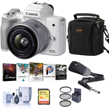 Canon EOS M50 Mark II Mirrorless Camera with 15-45mm Lens (White) w/PC Software