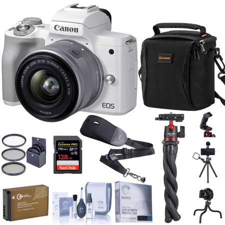 Canon EOS M50 M II Mirrorless Camera w/EF-M 15-45mm Lens, White Essential Kit