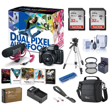 Canon EOS M50 Mirrorless Digital Camera Video Creator Kit Black Premium Bundle