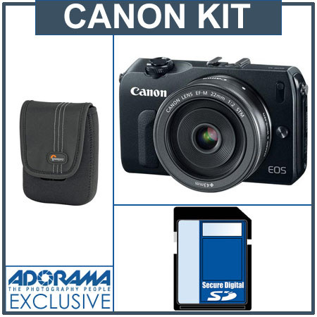 Canon EOS M Digital Camera, EF-M 22mm f/2 STM Lens, Bundle w/32GB Card & Case