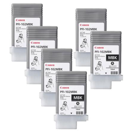 Canon PFI-102MBK6 130ml Matte Black Ink Cartridge, 6 Pack