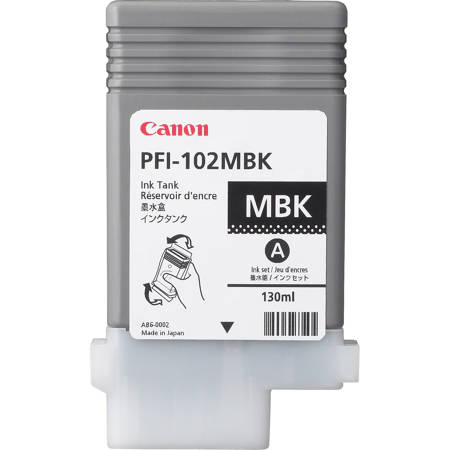 Canon PFI-102MBK Black Pigment Matte Ink Tank for imagePROGRAF iPF500/600/700 Inkjet Printers, 130ml