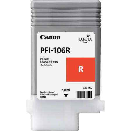 Canon PFI106 Pigment Ink Tank, 130ml Capacity, Red