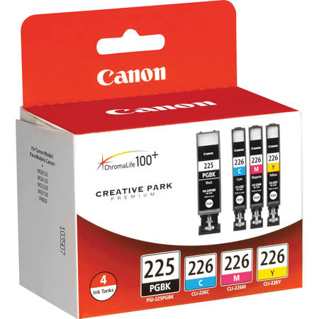 Canon PGI-225 Black/CLI-226 Cyan/Magenta/Yellow for PIXMA Printers, 4 Pack