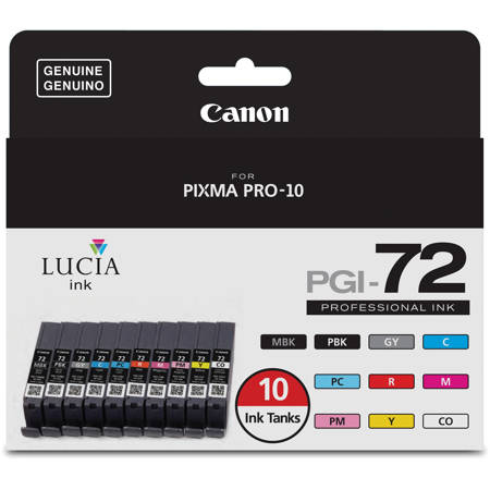 Canon PGI-72 10 Color Pack - Includes: Magenta, Yellow, Photo Cyan, Photo Magenta, Gray, Red, Chroma Optimizer, Matte Black, Photo Black, and Cyan