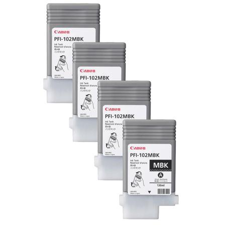 Canon 4x PFI-102MBK Ink Tank, iPF500/600/700, Matte Black