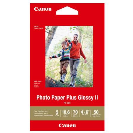 Canon PP-301 Photo Paper Plus Glossy II Inkjet Paper, 10.6 mil, 265 gsm, 4x6", 50 Sheet Pack