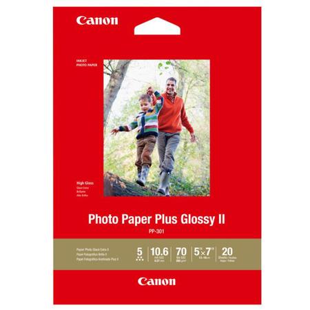 Canon PP-301 Photo Paper Plus Glossy II Inkjet Paper, 10.6 mil, 265 gsm, 5x7", 20 Sheet Pack