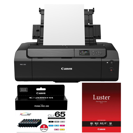 Canon PIXMA Pro 200 13" Printer w/Color Ink Pack and 50-Sheet Luster Photo Paper