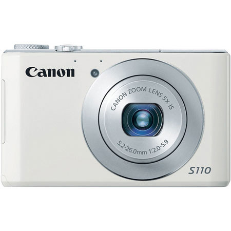 Canon PowerShot S110 Digital Camera, 12.1MP, 1/1.7" CMOS Sensor, 5x Optical Zoom, 24-120mm UA Lens, 3.0" LCD Display, White