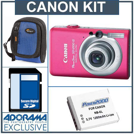Canon PowerShot SD1200 IS Digi Elph Camera Kit, Pink