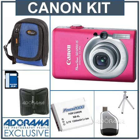 Canon PowerShot SD1200 IS Digi Elph Cam Kit,Pink w/USB