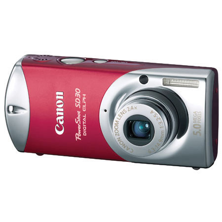 Canon Powershot SD30 Digital Elph Camera Kit, 5 Megapixel, 2.4x Optical Zoom - Rockstar Red Finish - Refurbished