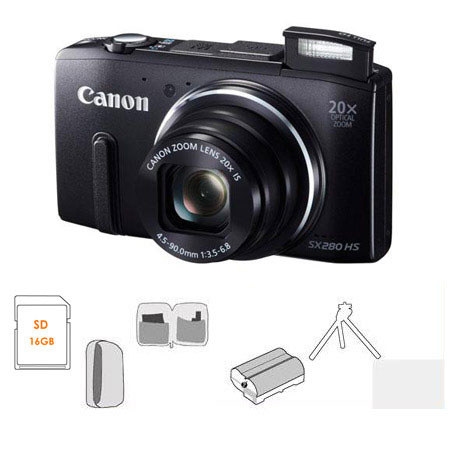 Canon PowerShot SX280 HS Digital Camera, Black - Bundle B (See Details)