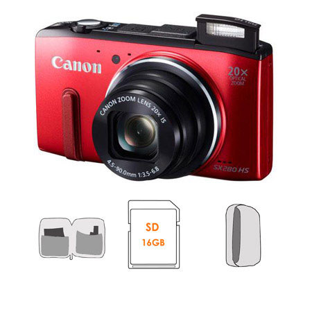 Canon PowerShot SX280 HS Digital Camera, Red - Bundle A (See Details)