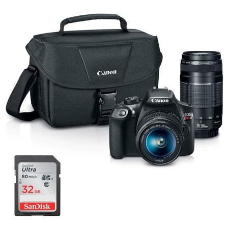 Canon EOS Rebel T6 DSLR with 18-55mm IS and 75-300mm III Lenses W/32GB Memory