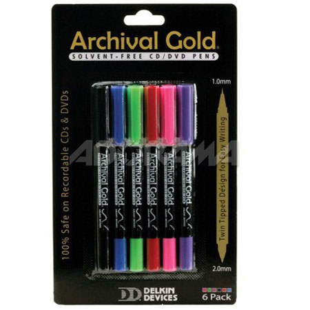 Delkin Devices Safe Marking Pens f/CD/DVD Pk, 6 Assorted Colors