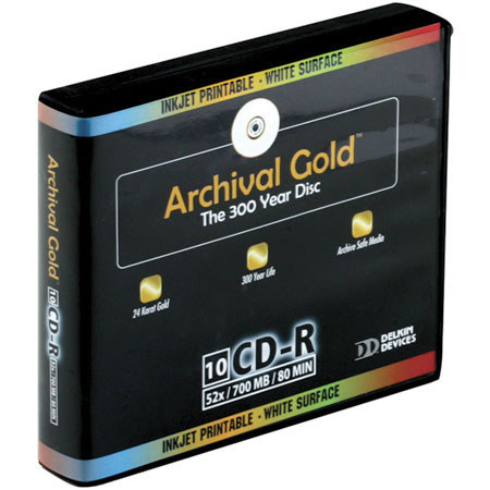 Delkin Devices CD-R Inkjet Archival Gold, 700MB, 80min, 10 Pk