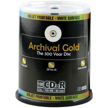 Delkin Devices CD-R Inkjet Archival Gold, 700MB, 80min, 100 Pk