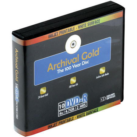 Delkin Devices Delkin DVD-R Archival Gold, 4.7 GB, 10 Pack, with Hard Case Binder and Sleeves