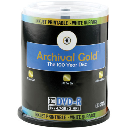Delkin DVD-R Archival Gold, 4.7 GB, 100 Pack with CakeBox Spindle. #DDVDR100