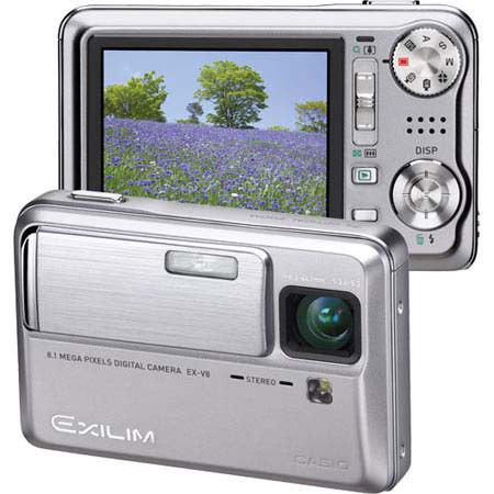 Casio Exilim EX-V8 Digital Camera, 8.1MP, 7x Internal Optical & 4x Digital Zoom, YouTube Mode, 2.5" Super LCD Screen, Mechanical CCD Stabilization