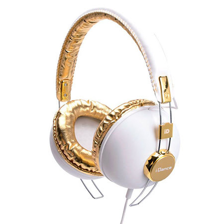 IDANCE Hipster Cup Headphones with Inline Mic for iPhone/iPad/iPod/Tablet/Android, 15Hz-20KHz Frequency, 32ohms Impedance, 3.5mm Plug, White/Gold