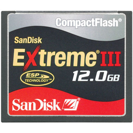 SanDisk 12 GB Extreme III Compact Flash Memory Card.