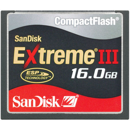 SanDisk 16GB Extreme III Compact Flash Memory Card.