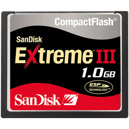 SanDisk 1 GB Extreme III Compact Flash Memory Card.