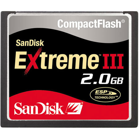SanDisk 2 GB Extreme III Compact Flash Memory Card.
