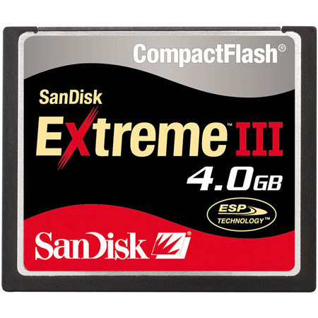 SanDisk 4GB Extreme III Compact Flash Memory Card.