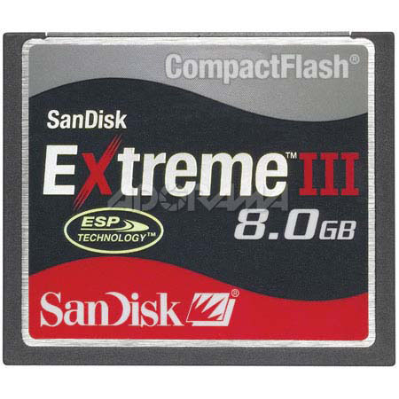SanDisk 8GB Extreme III Compact Flash Memory Card.