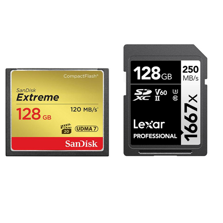 SanDisk 128GB Extreme CF Memory Card W/Lexar SILVER Professional 1667x 128GB