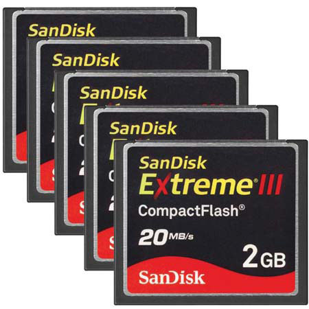 SanDisk 2 GB Extreme III Compact Flash Memory Card - Pack of Five (5)
