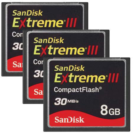 SanDisk 8GB Extreme III Compact Flash Memory Card, 3Pk