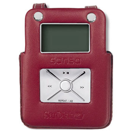 SanDisk Sansa E100 Series Red Leather MP3 Carrying Case