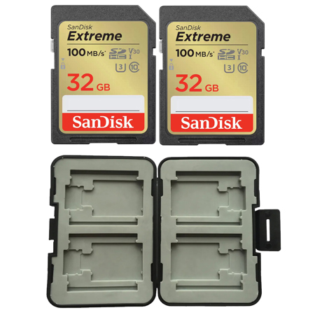 SanDisk Extreme 32GB UHS-I U3 SDHC Memory Card, 2-Pack, with SCS-MW4 Card Case