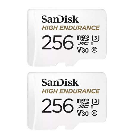 SanDisk High Endurance UHS-I U3 microSD Memory Card with SD Adapter 256GB Standard Two Pack