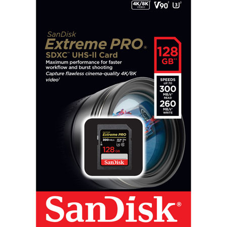 SanDisk 128GB Extreme PRO UHS-II Memory Card, 300MB/s Read, 260MB