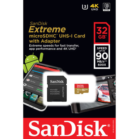 SanDisk 32GB Extreme microSDHC Class 10 U3 Memory Card, Up to 90MB/s Read
