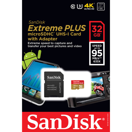 SanDisk Extreme PLUS 32GB Class 10 U3 microSDHC UHS-I Card with Adapter