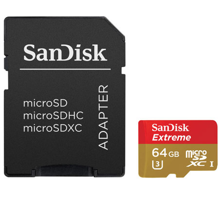 SanDisk 64GB Class 10 UHS-I U3 microSDHC Memory Card + SD Adapter