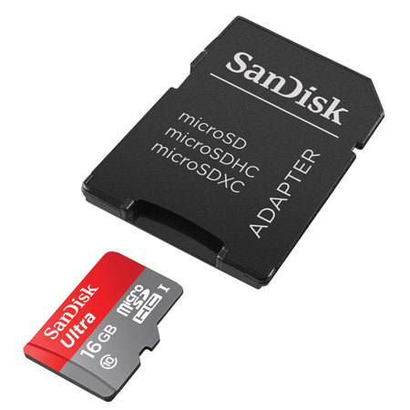 SanDisk 16GB UHS-1 MicroSDHC Memory Card + SD Card Adapter