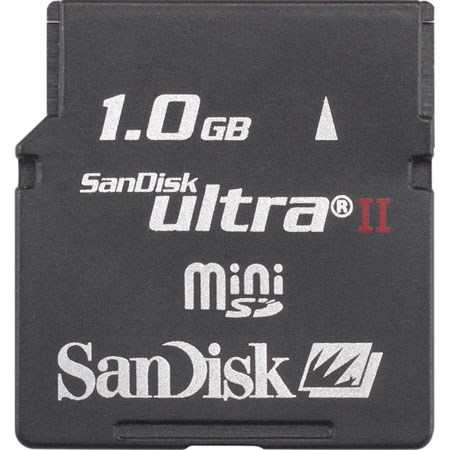 SanDisk 1 GB Mini Secure Digital, miniSD, Ultra II Mobile Memory Card.