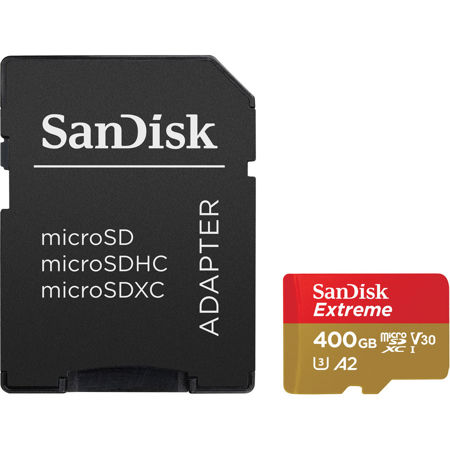 SanDisk 400GB Extreme UHS-I Class 10 V30 U3 microSDXC Memory Card, SD Adapter