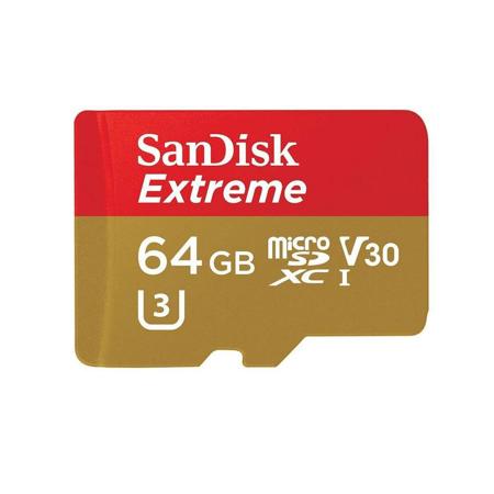 SanDisk 64GB Extreme UHS-I Class 10 V30 U3 microSDXC Memory Card with SD Adapter