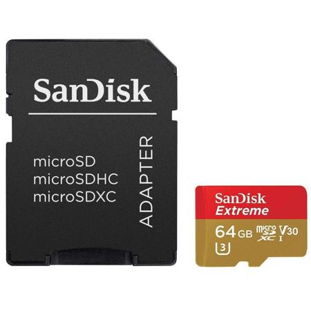 SanDisk 64GB Extreme UHS-I Class 10 V30 U3 microSDXC Memory Card with SD Adapter