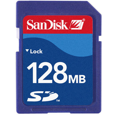 SanDisk 128mb Secure Digital (SD) Memory Card.