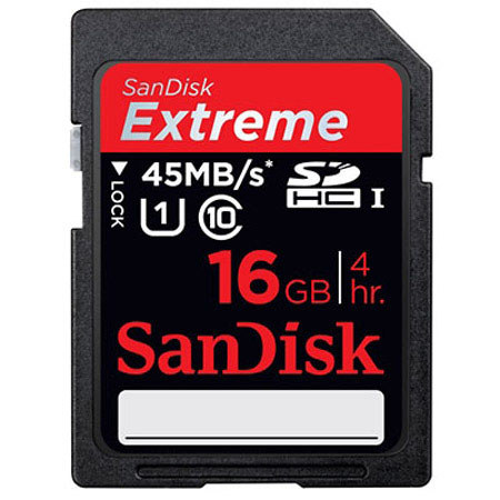 SanDisk 16GB Class 10, Extreme Secure Digital High Capacity (SDHC) Memory Card.
